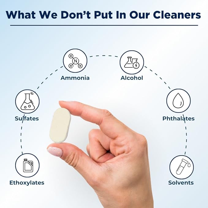Glass Cleaner Refill Tablets | Plant-Based Streak-Free Window & Mirror Cleaner | Non-Toxic & Eco-Friendly Cleaning Solution | Plastic-Free Packaging | Ocean Mist - Pack of 8
