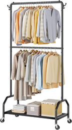 Wiracks Clothes Rack Double Hanging Clothes Rack Clothing Rack Garment Rack 130LBS Capacity 34.5" W X15.8 D X 79" H Rolling Clothes Racks for Hanging Cothes with Bottom Shelf