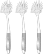 SetSail Dish Brush with Handle, 3 Pack Stiff Bristles Dish Scrubber with Built-in Scraper Dish Scrub Brushes for Cleaning Dishes, Pots and Pans, Kitchen Sink, 3 Pack, Grey White