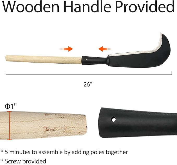 Sickle Garden Tool, Steel Billhook Machete Knife for Cutting Trees Heavy Duty, Hand Grass Weeding Sickle Knife with Wooden Handle for Yard Work