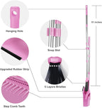 Broom with Dustpan Combo Set, 51'' Broom and Dustpan Set, Brooms and Dust Pan with Handle, Brooms with Standing Dustpans, House Broom for Pets Hair and Floor Cleaning - Pink