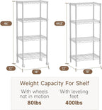 Golpart 4 Tier Adjustable Storage Shelves Metal Utility Shelf Wire Shelving Unit Organizer Rack for Home Kitchen Office Bathroom Pantry Room 12" D x 18" W x 44" H