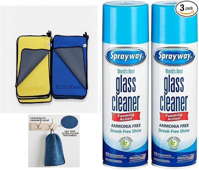 Sprayway's Glass Cleaner, 19 Oz Cans, (Pack of 2) Premium Microfiber Cleaning Cloth