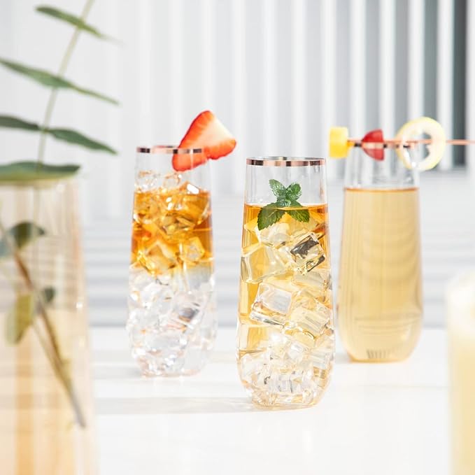 Ciaell 24 Pack Rose Gold Plastic Champagne Flutes - 9 Oz Disposable Champagne Glasses - Stemless Mimosa Glass for Parties & Weddings & Birthdays