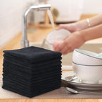 SINLAND Microfiber Cleaning Cloth Absorbent Dish Cloth Kitchen No Streak Dish Rags Glass Cleaning Cloths 12inchx12inch 12 Pack Black