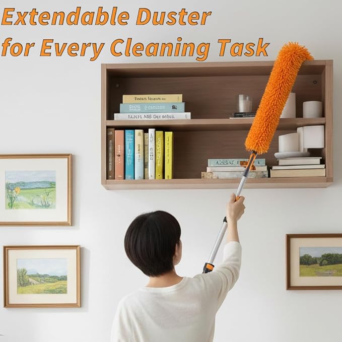 Long Handle Duster for Cleaning // Extendable Microfiber Duster with Extension Pole 18-60" // Washable, Bendable & Flexible Ceiling Fan Cleaner Duster // Telescopic Cleaning Tool for High Ceilings