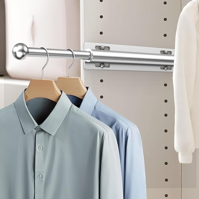 Supforce Valet Rod for Closet Pull Out, Retractable Slide Out Valet Rod Closet Organization, 12" Aluminum Valet Clothing Hanger Rods Perfect for Suits, Freshly Pressed Clothes, Matte Silver