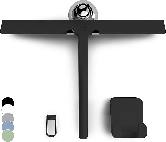 GÜTEWERK Shower Squeegee for Glass Doors, Silicone Window Squeegee, Bathroom and Glass Cleaning - Black - 13 Inch