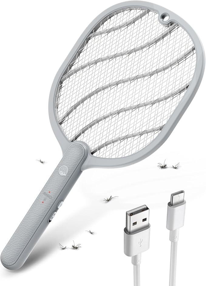 Electric Fly Swatter, 3800V Handheld Bug Zapper Racket, Type-C Rechargeable, Mosquito Zapper for Indoor Outdoor, 3-Layer Safety Mesh, Easy to Use, Lightweight (Basic 1 Pack)