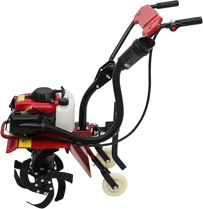 63CC Air-Cooled 4-Stroke Engine, Full-Size Front Tine Tiller, Tilling Width 13.8In, Adjustable Tilling Depth 1.97-5.90In, Rototiller Garden Tool for Weeding, Mixing Fertilizers