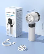BEAUTURAL Fabric Shaver and Lint Remover, Rechargeable Electric Sweater Shaver with 3 Speeds, 6 Leaf Blades and LED Display, Portable Pilling Remover for Clothes, Furniture, Blankets