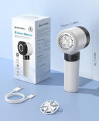 BEAUTURAL Fabric Shaver and Lint Remover, Rechargeable Electric Sweater Shaver with 3 Speeds, 6 Leaf Blades and LED Display, Portable Pilling Remover for Clothes, Furniture, Blankets, White