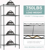 FDW 14Dx24Wx60H Wire Rack 5 Shelf Storage Unit Wire Shelving Unit Metal Shelf Organizer Heavy Duty Certification Commercial Grade Rack Utility for Bathroom Office Kitchen (Black)
