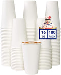 JOLLY CHEF 180 Count 16 oz Coffee Cups, White Drinking Paper Cups for Coffee, Water, Juice, or Tea, Suitable for Party, Picnic, Travel, and Events