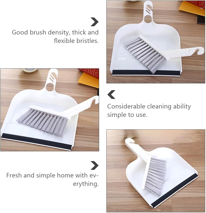 Mini Broom and Dustpan Set 2pcs White, Handheld Household Cleaning Brush Combo for Kitchen and Desktop Use, Compact Home Cleaning Accessory