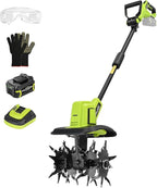SnapFresh Cordless Tiller Cultivator, 20V Electric Garden Tiller with 4.0Ah Battery and Fast Charger, 300 RPM Battery Powered Rototiller, 9" Width 6.6" Depth, 3 Speed Handheld Tiller with Steel Tines
