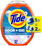 Tide Odor Defense + Oxi Laundry Detergent Pacs, Original Scent, 63 Count, Advanced Odor + Stain Fighter