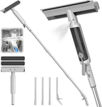 4 in 1 Window Squeegee with Water Tank,Window Cleaner Tool with Remote Control Water Spray,16'' to 72'' Adjustable Extension Pole,Wastewater Tray,Sponge Window Squeegee for Shower Glass Car Window