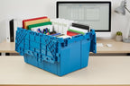 Hudson Exchange 21.9 x 15.2 x 12.8” (3 Pack) Storage Tote Distribution Container with Hinged Attached Lid, Blue