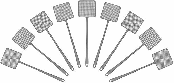 HARFINGTON 9pcs Fly Swatter 4.5"x4.5" Plastic Manual Heavy Duty Long Handle Fly Swatter for Home Indoor Outdoor, Silver