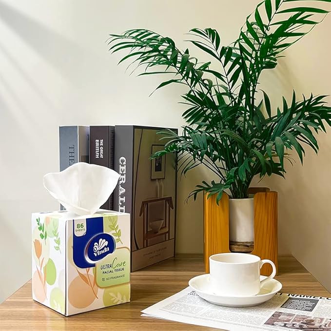 Vinda 3-Ply Ultra Care Facial Tissues, 86 Count Each Box, 8 Cube Boxes