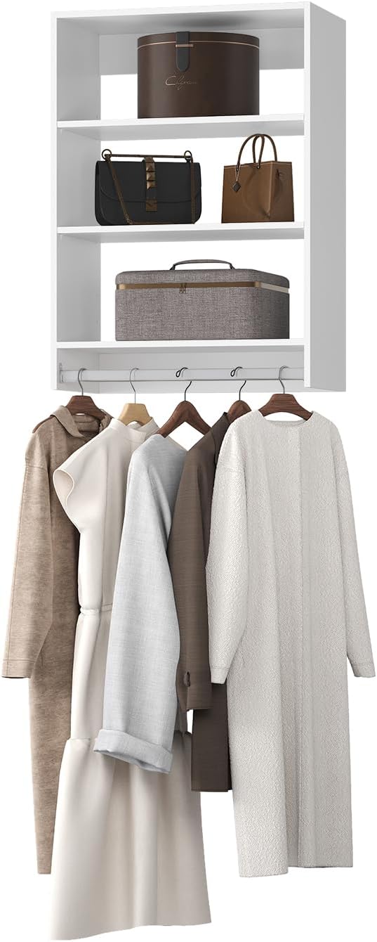 MODCART Medium Double Hanging Closet Unit, Modular Closet System, Wood Closet System Organizer with Storage for Walk In Closets, Clothing Rack Closet for Hanging Clothes, Bedroom, White, 22.5"W