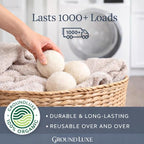 GroundLuxe Premium New Zealand Wool Dryer Balls - 6-Pack, 100% Organic, Hand-Felted, Reusable, Reduce Drying Time - Natural Fabric Softening, Wrinkle & Static Reduction