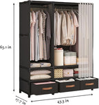 Portable Closet,Portable Closets for Hanging Clothes,Japanese Style Wardrobe Clothing Rack with 3 Drawers,1 Hanging Rods and 2 Storage Shelves,43.3" L x 17.7" W x 65.1" H,Black
