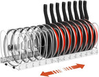 Housolution Pot and Pan Organizer Rack for Cabinet, Upgraded Expandable Pot Lid Organizer with 14 Adjustable Dividers, Pan Holder Storage Rack for Kitchen Cabinet, White