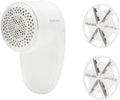 Amazon Basics Battery Operated Fabric Shaver for Clothes, Remove Pilling, Lint and Fuzz Removal, 6-Leaf Blades with Safety Lock, Portable, Includes 2 Spare Blades, White