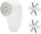 Amazon Basics Battery Operated Fabric Shaver for Clothes, Remove Pilling, Lint and Fuzz Removal, 6-Leaf Blades with Safety Lock, Portable, Includes 2 Spare Blades, White