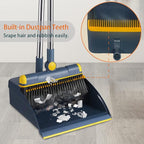 Broom and Dustpan Set for Home, Long Handle Dust Pan and Broom Combo for Indoor Outdoor Heavy Duty Dustpan Set for Kitchen Lobby Office Upright Standing Dustpan with Teeth (Blue)