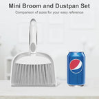 NACENA Small Dust Pan and Brush Set, Mini Broom and Dustpan Set Small Hand Broom and Brush Combo Dust Pan with Teeth for Home Cleaning Drawers Desktop Sofas and Outdoor, White & Gray