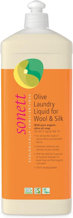 Sonett Organic Olive Laundry Liquid for Wool and Silk, Sensitive skin 34 oz/1L (Olive Laundry Liquid for Wool and Silk)