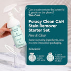 Puracy Natural Stain Remover - Clean Can - Fabric Stain Remover for Clothes Laundry - Stain Treater - Active Enzyme Laundry Stain Remover Spray - Spot Remover for Clothes (Starter Set, Free & Clear)