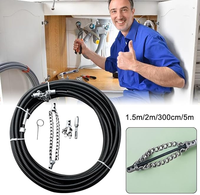 Flex-Shaft Sewer Descaling Chain, Multi-Purpose PVC Pipe Maintenance Tool, Push-Type Rotary Cable Sewer Dredge, Oil Stains in Pipeline Blocks Drilling Tools, Suitable for 16mm Spring