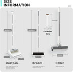 Broom And Dustpan Combo Set, Dust Pan with 3-In-1 Reusable Lint Roller Design 180° Brooms with Self-Cleaning Teeth for Floor Bathroom Kitchen Shower Tile Pet Hair Carpet Couch with 1 Extra Lint Roller