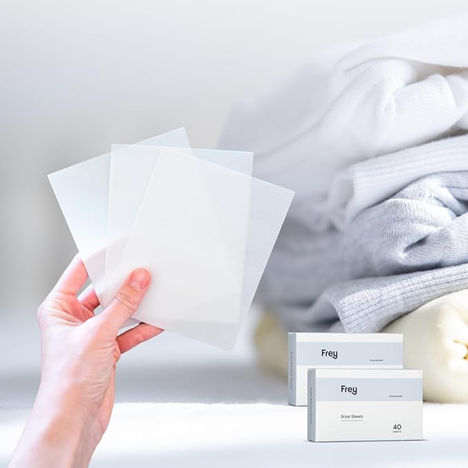 FREY Naturally Scented Dryer Sheets - Fabric Softener for Soft, Fresh & Clean Clothes (2-pack, Fragrance-free)