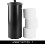 iDesign Freestanding Bathroom Toilet Paper Storage Holder with Lid for 3 Extra Rolls, Matte Black