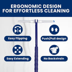 Extendable Shower Squeegee with 180-Degree Rotating Blade for Push/Pull Use – Ergonomic Cleaning Tool for Showers, Glass Doors, and Windows – 16'' to 28'' Handle for Strain-Free Cleaning