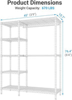 VIPEK V7C Garment Racks with Cover Portable Closets for Hanging Clothes, Heavy Duty Clothes Rack with Shelves Metal Closet Wardrobe, Max 670lbs, White Rack with Black Upgraded Polyester Cover