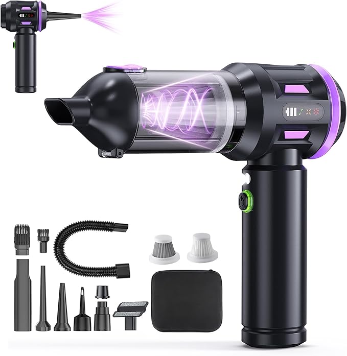 22000PA Handheld Vacuum Cordless, Portable Car Vacuum 4-in-1 Mini Air Blower with Brushless Motor, for Pet Hair Car Home, Includes LED Light, Storage Case & Type-C Fast Charging (Black Purple)