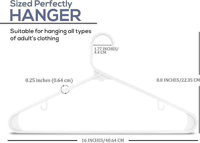 Utopia Home Plastic Hangers 100 Pack - Space Saving Clothes Hanger - Durable & Strong Closet Organizers and Storage with Built-in Strap Hooks - Essential for Shirts, Pants, Skirts & Coats (White)