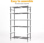 BolDuck 5 Tier Shelf Organizer Rack, Metal Shelving Unit with Adjustable Leveling Feet, Space-Saving Storage Shelves for Garage Closet Laundry Bathroom Kitchen Pantry, 33.07”Wx12.6”Dx72.04”H,Black