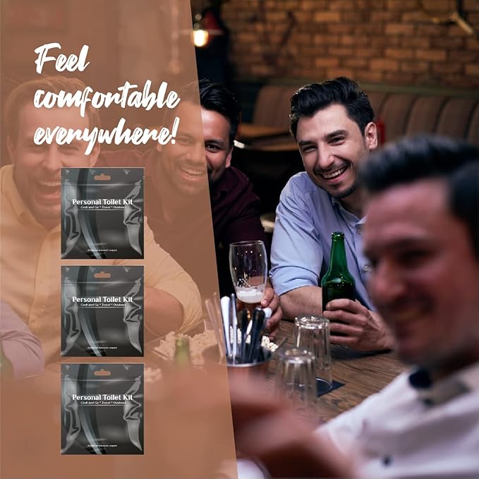 pH Advantage 3 x Personal Toilet Kit | Public Restroom Kit | Toilet Paper, Toilet Seat Cover, Butt Wipes, Cleansing Wipes (Black)