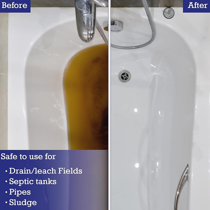 Drain Field Cleaner Tablets by Dr Pooper. Clears Septic Tanks and Drain Fields of Tough Clogs, Scum, Sludge AND Eliminates Odors FAST - Aerobic & Anaerobic Systems - Easy to Use, Just Flush.