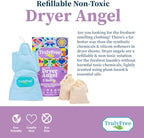 Truly Free Dryer Angel - Natural Dryer Sheet Alt, Non-Toxic Reusable Fabric Softener Booster Sheets, Safe for Babies and Sensitive Skin, Laundry Room Essentials - Germanium Scent - 2 Packs + 2 Refills