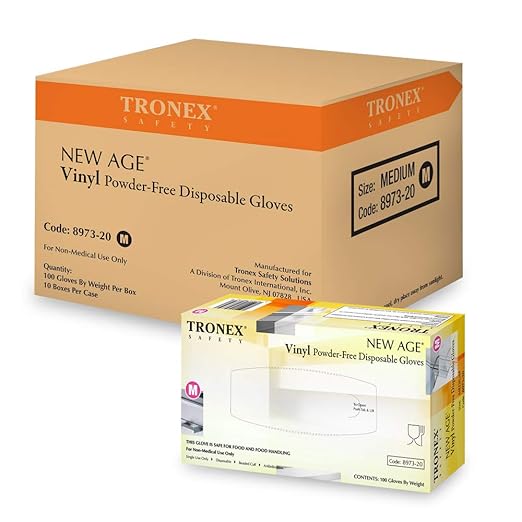 TRONEX 8973 Vinyl Disposable Gloves, Latex-Free, Powder-Free, Food Service, Catering, Natural, Small, Case of 1000