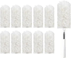 Heavy Duty Duster Refills, Disposable Dusters Kit for Cleaning Dusting Furniture Blind Ceiling Fan, Multi Surface 360 Feather Duster(10)+3FT Extended Handle（1） (White)