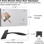 Shower Squeegee for Glass Doors, 11-Inch Silicone Squeegee with Non-Slip Handle and Adhesive Hook for Bathroom, Mirror, Tile, Car Window (Black)